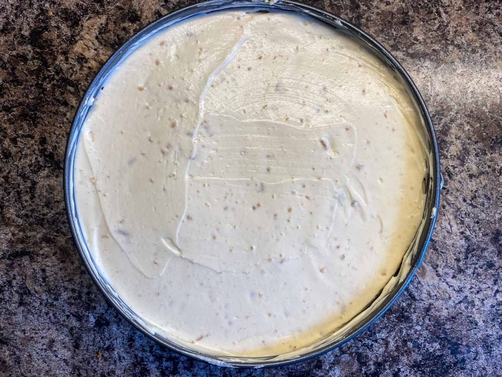 Scottish Tablet Cheesecake Recipe in tin ready for the fridge