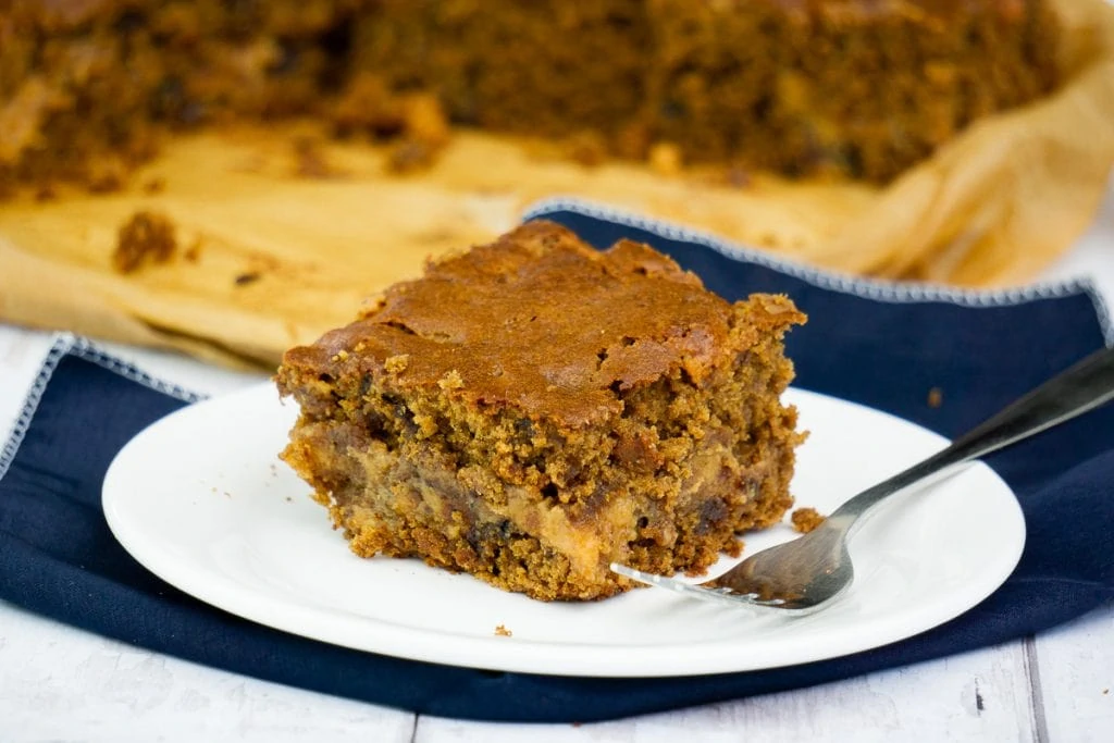 Sticky Toffee Pudding Traybake on a plate