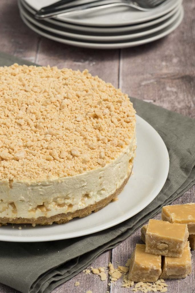 Whole Scottish tablet Cheesecake Recipe on a plate