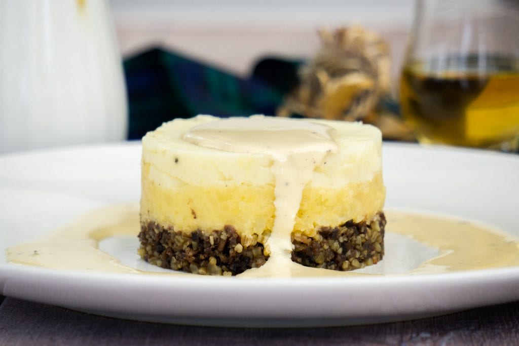 A haggis neeps and tatties stack