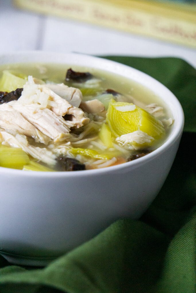 Cock-a-leekie soup recipe in a bowl