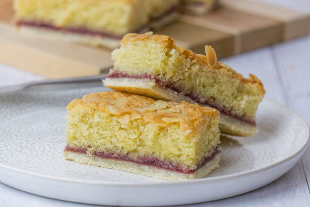 Almond Slice Recipe with two slices on a plate